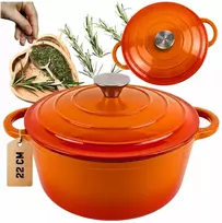 HAGE Ketaus puodas, emaliuotas, 3 l, dangtis 22 cm, oranžinis, indukcinis, orkaitė