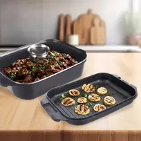 Orion Kepimo skarda 7L 41X26X15CM ALIUMININIS SU GRILINIU KEPU IR STIKLINIU dangteliu