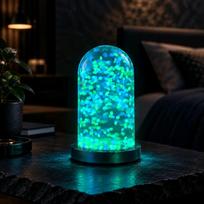 LED naktinė lempa iš epoksidinės dervos su tamsoje šviečiančiais akmenėliais, USB su jungikliu