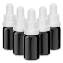 Juodas 10 ml stiklinis buteliukas su pipete ir baltu užsukamu dangteliu, 5 vnt. rinkinys