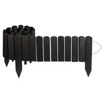 Creative Home juodas medinis sodo bortelis, 200 x 20 cm – aukšta lanksti pušies palisada, juoda impregnuota mediena, vejos ir daržo atitvaras