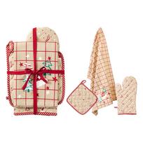 Puodkėlės ir pirštinės komplektas XMAS A35842650, 32 cm x 21 cm, raudona sp./rusva sp., 3 vnt.