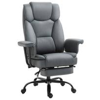 Pilka ergonomiška biuro kėdė su galvos atrama, reguliuojamu aukščiu ir iki 150° atlošiama atlošo funkcija, iki 135 kg