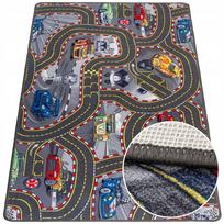 VAIKIŠKAS KILIMAS 100x180cm VAIKAMS SU GATVĖMIS, KELIAIS, LENKTYNIŲ TRASA, AUTOMOBILIAIS