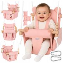 Medvilninė kibirinė vaikiška sūpynė MalPlay MALO Pink su pagalvėlėmis ir saugos diržais, 12–36 mėn., iki 60 kg