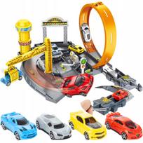 „MalPlay Track Parking Lot“ automobilių trasa su paleidimo įrenginiu ir kilpa, 4 automobiliai
