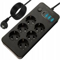 BLOW maitinimo ilgintuvas su jungikliu, 3 USB ir USB-C jungtimis, 6 lizdai, 5 m
