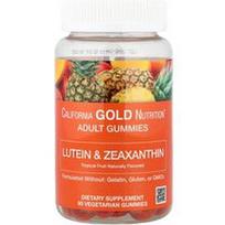 California Gold Nutrition, Liuteino ir zeaksantino guminukai, tropiniai vaisiai, 90 vegetariškų guminukų