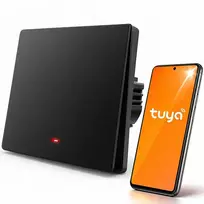 Qoltec 52722 Išmanusis 1 grupės šviesos jungiklis WiFi Laikmatis Tuya Išmanusis gyvenimas Juodas