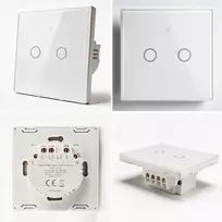 Qoltec 52716 Išmanusis lietimui jautrus 2 klavišų šviesos jungiklis WiFi Laikmatis Tuya Išmanusis gyvenimas Grūdintas stiklas Baltas