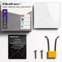 Qoltec 52715 Išmanusis lietimui jautrus 1 grupės šviesos jungiklis WiFi Laikmatis Tuya Išmanusis gyvenimas Grūdintas stiklas Baltas