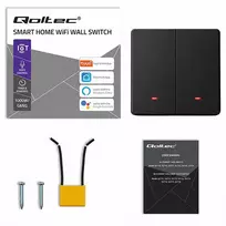 Qoltec 52708 Išmanusis 2 klavišų šviesos jungiklis WiFi Laikmatis Tuya Išmanusis gyvenimas Juodas