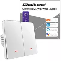 Qoltec 52706 Išmanusis 2 klavišų šviesos jungiklis WiFi Laikmatis Tuya Išmanusis gyvenimas Balta