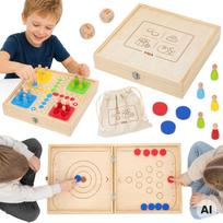 VIGA medinis 4-in-1 arkadinis žaidimų stalas: ledo ritulys, kerlingas, boulingas, Ludo