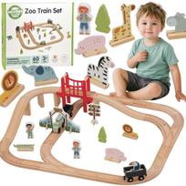 WOOPIE GREEN Medinis zoologijos sodo traukinio rinkinys XL Magnetinis traukinio bėgių rinkinys 60 vnt. FSC