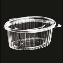 Multi Plastikinis puodelis Catersource 375 ml 112x145x57 mm ovalus su atlenkiamu dangteliu RPET permatomas, 8 vnt. x 100 vnt./dėž.