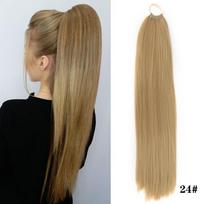 24 colių tiesus yaki sintetinis arklio uodegos plaukų priedas su apvyniojamu pūku ir elastine juostele, natūraliai atrodantis plaukų priauginimas moterims 60CM beige