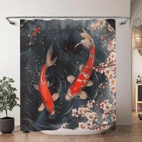 Kinų Japonų Koi Rašalo Tapyba Dušo Užuolaida Raudona Vyšnių Žiedų Banga Žuvys Akvarelės Tapyba Vonios Užuolaidos Vonios Dekoras 90x180cm