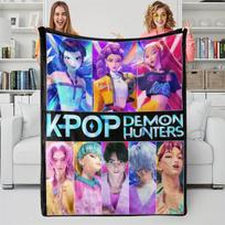 VIKAMA anime KPOP kelių antklodė flanelė šilta K-POP demonų medžiotojo tema RUMI/MIRA/ZOEY sofa miegamojo antklodė namų dekoracija 75x90cm black