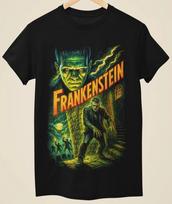 Evil Horror Frankenstein Style Printed Unisex Black TShirt (H0010) 4XL brown