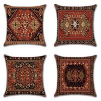 4 vnt. Dvigubos pusės persiški kilimo pagalvių užvalkalai, raudoni gentiniai geometriniai bohemiški dekoratyvinės pagalvės užvalkalai (Be įdėklų) Linen 18*18(CM)-4Pcs black