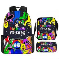 Rainbowfriends Vaivorykštės draugai Kuprinė mokyklai Animacinis Ratinis krepšys Pieštukinė Trys dalys Rinkinys Pencil case black