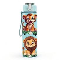 1PC Lion And Cub Safari Animal Print 750ml Color Plastic Sports Water Bottle Leakproof Flip Straw Lid Suitable for Sports Office Home Use tamsiai mėlyna