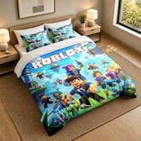 Soft Bedding Set Roblox Pattern, 1 Duvet Cover plus 2 Pillowcases Stylish Bedroom Home Textile 140cmx210cm