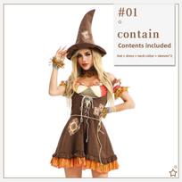 J-yuefang Women's Scarecrow Costume Polyester Halloween Dress with Hat and Arm Warmers L beige