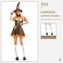 J-yuefang Women's Scarecrow Costume Polyester Halloween Dress with Hat and Arm Warmers XL brown