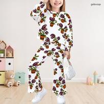 Girls White Long Sleeve Scarecrow Printed Top And Flare Pants Set Casual Two Piece Outfit 180 white