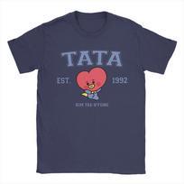 Tata Korea Kpop Cute Cartoon T-Shirt for Men Funny Pure Cotton Tee Shirt Crew Neck Short Sleeve T Shirts New Arrival Clothing XL gray