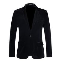 Vyriškas juodas aksominis švarkas Slim Fit Vienaeilis Su įpjovomis atlapais Kostiumo švarkas 3XL black