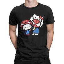 Hello Kitty Spiderman Draugas Mergina Marškinėliai Vyriški Medvilniniai Drabužiai Spausdinimas Apvali Kaklo Trumpomis Rankovėmis#Spalva XXXXXL juoda