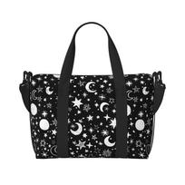 Handdrawn Stars and Moons Travel Duffel Bags Unisex Casual Workout Luggage Bag Portable Waterproof Bags Weekender Overnight Bag black