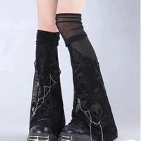 Dark Punk Skull Mesh Over-the-Knee Leg Sleeves for Women One Size white