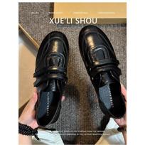 Korean version of black round head Velcro flat-soled single shoes for women's new casual fashion versatile loafers for women 40