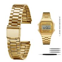 Nerūdijančio plieno laikrodžio priedai Casio A168 A158W AQ-230 LA-680 mažam auksiniam laikrodžiui su maža kvadratine smulkios plieno grandinėle 18mm 18mm beige