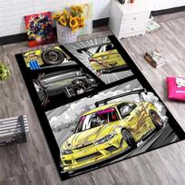 Yellow JDM Drift Sport Car Comic Print Area Rug Non‑Slip Rectangular Floor Mat Drift Auto Decor for Gaming Bedroom Living Room 40x60cm( 15x23in ) black