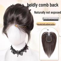 Women's Real Hair Wig: Fluffy, High Volume, Invisible Hairpiece for Crown, Covers White Hair, High Skull Top, Traceless Bangs, Forehead Coverage. gray