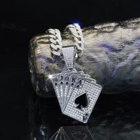 Poker pendant necklace, diamond inlaid Cuban chain necklace, personalized fashion jewelry for men's party streetwear 1/50cm gray