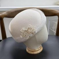 Light luxury wool top hat mesh crystal flower bud hat commuter banquet beret stewardess hat painter hat M（55-58cm） gray