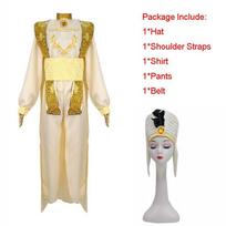 Stilingas Arabų Princas Aladinas Suaugusiųjų Cosplay Kostiumas Šventės Apranga Su Skrybėle Black Feather Set,M beige