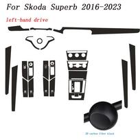 Carbon Fiber For Skoda Superb 2016- Car Film Interior Sticker Center Console Gear Dashboard Air Door Handle Lift Panel 3D CF Black-(LHD)