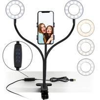 Dvigubo apšvietimo LED žiedinė užpildymo lemputė Lanksti USB žiedinė lemputė Užpildanti lempa Pritemdoma žiedinė lempa su telefono laikikliu tiesioginei transliacijai juoda