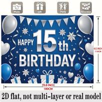 Party Backdrop 15Th Birthday Stars Blue Flat Balloons Number Wedding Celebrations Celebration Photo Booth Front Door Decor 110CMx180CM