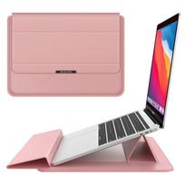 3-in-1 Laptop Sleeve With Built-in Stand MacBook Air Pro 13.3 14 16.1 Inch PU Leather Protective Case 13-14 Laptop Stand Sleeve gray