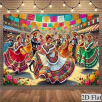 An 8x6-foot large Mexican folk dance backdrop - traditional Mariachi dance party decoration, featuring floral patterns 59×39inch/150*100cm blue