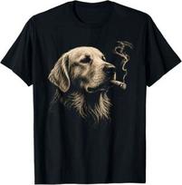 Golden Retriever Smoking Cigar Funny Dog Lover Vintage T-Shirt L gray