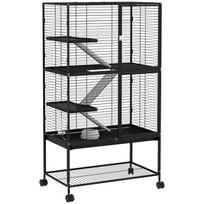 Small Animal Cage with 4 Levels Wheels Ramp Feeder Drinker and Removable Tray 78x45,5x136 cm Black 78 x 45.5 x 136 cm